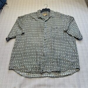 100% Silk Short Sleeve Button Up Shirt Men XL Geometric Grey Short Sleeve Utopia